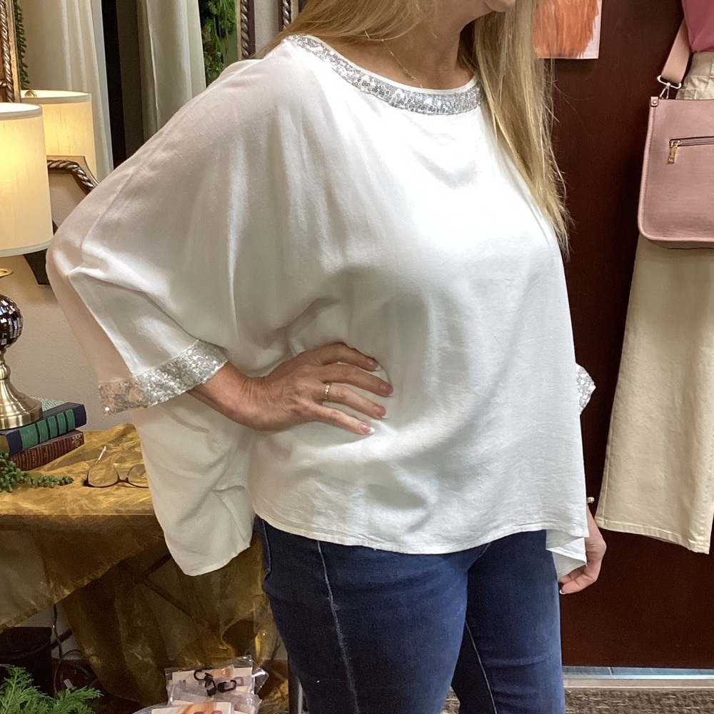 Elegant White Blouse with Silver Accents
